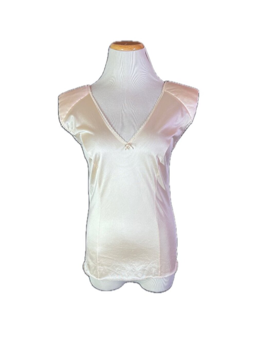 Vintage Lorraine Size 34 Cream V-Neck Nylon Undershirt Padded Shoulders